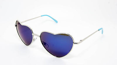 Heart Shaped Vintage Style Revo Lens Women Sunglasses Silver Blue 100% UV400