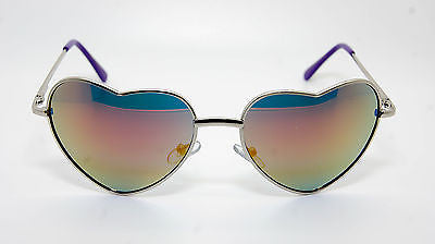 Heart Shaped Vintage Style Revo Lens Women Sunglasses Silver Purple 100% UV400