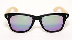 Bamboo Wooden Frame Mirror Lenses Wayfarer Sunglasses-Black & Wooden/100% UV400