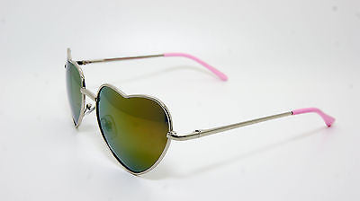 Heart Shaped Vintage Style Revo Lens Women Sunglasses Silver Pink 100% UV400