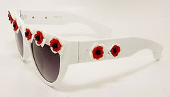 Square White Sunglasses with White, Red and Black Flowers  100%UV400