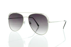 Silver Flat Aviator Sunglasses with Black Lens 100% UV400