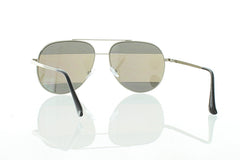 Silver Aviator Sunglasses with Striped Blue Mirror Lens 100% UV400