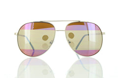 Gold Aviator Sunglasses with Striped Pink Mirror Lens 100% UV400