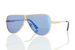 Flat Gold Tear Drop Aviator Sunglasses with Blue Lens 100% UV400